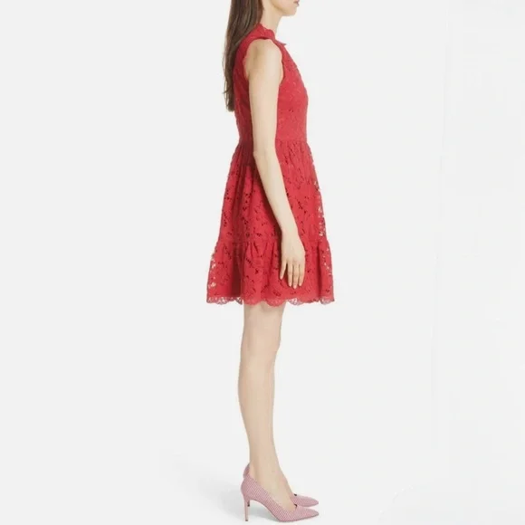 Kate Spade Red Lace Fit & Flare Dress Poppy Field Size 16 EUC - Picture 4 of 10